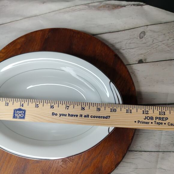 Noritake Derry Pattern 10 5/8" Oval Serving Vegetable Bowl White Platinum Silver - Picture 6 of 10